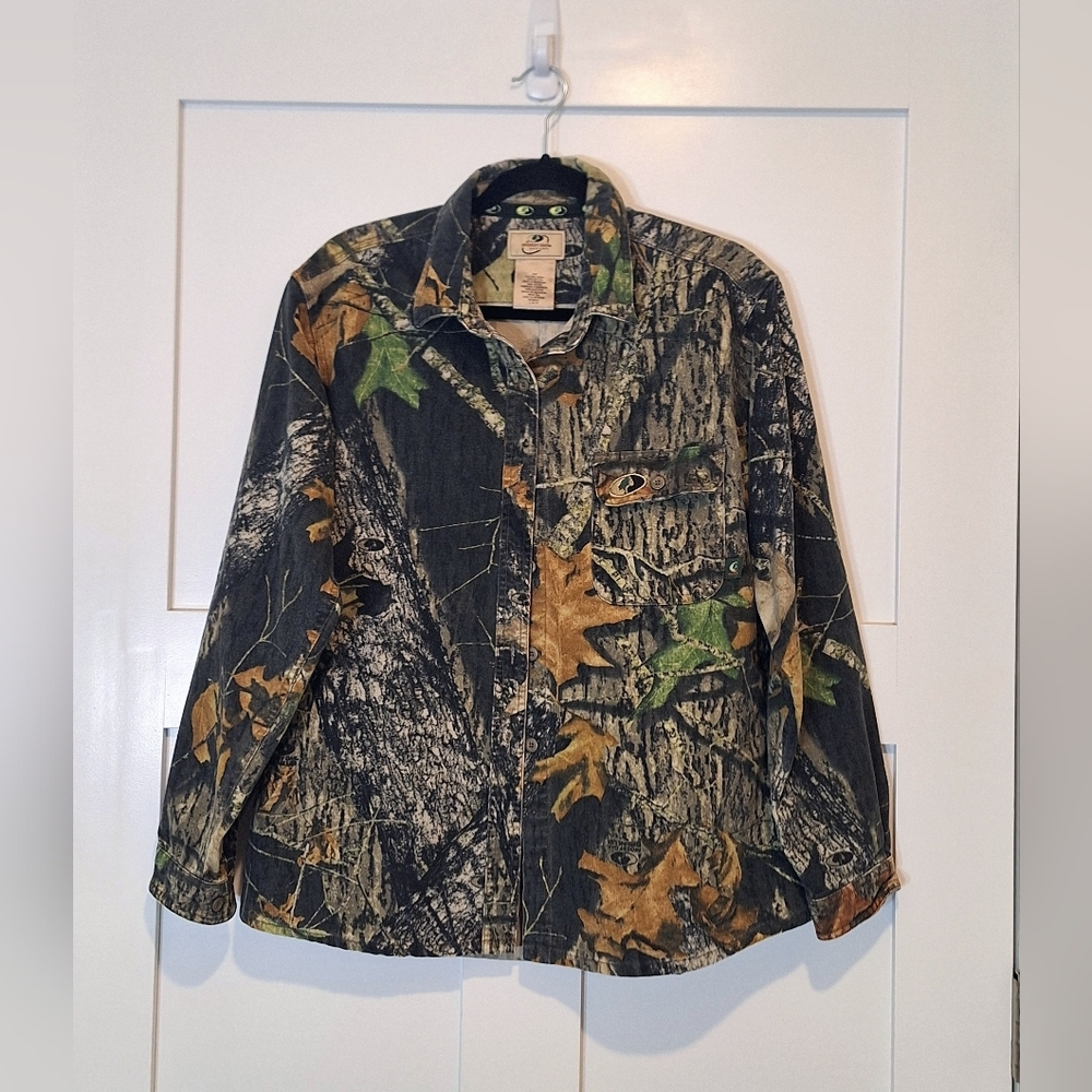 Mossy Oak Break Up Women's Large Camo Button Down Shirt Shacket Cotton Pocket